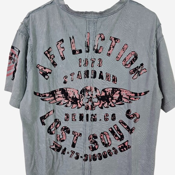 Affliction 2XL Graphic Tee “Lost Souls” Skull Wings Biker Grunge MMA Style - Picture 6 of 9